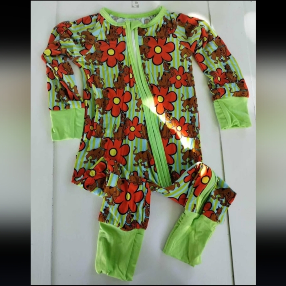 BAMBOO Kids Bodysuit with Green and Orange Floral Design